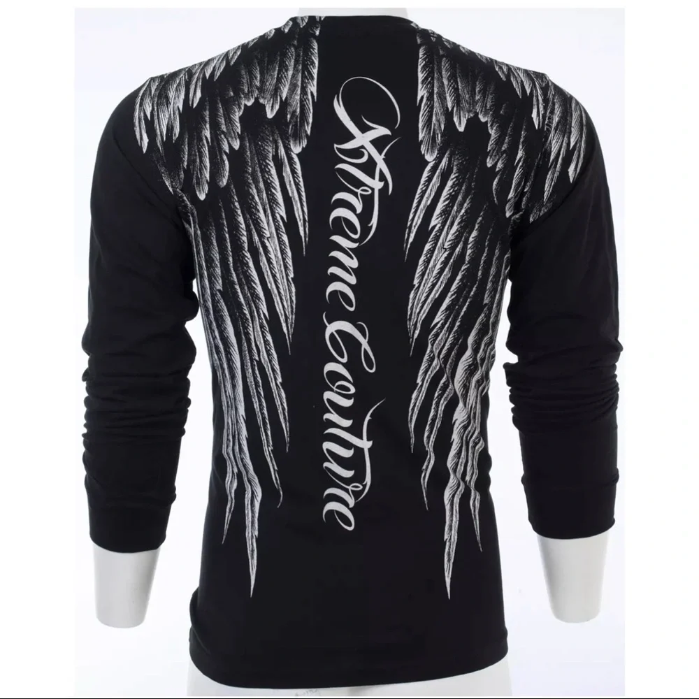 Xtreme Couture AFFLICTION Men's Long Sleeve Shirt AEROSMITH Biker Black - Picture 5 of 8